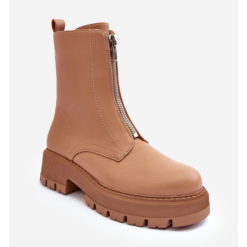 PS1 Botins rasos de couro com zíper Camel Vimal bege 1