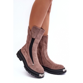 PS1 Botas isoladas em camurça com salto plano, Bege Escuro Palimra 1 PS1 Botas isoladas em camurça com salto plano, Bege Escuro Palimra 1