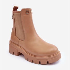 PS1 Botas Chelsea femininas de couro com decorações lobb bege 1