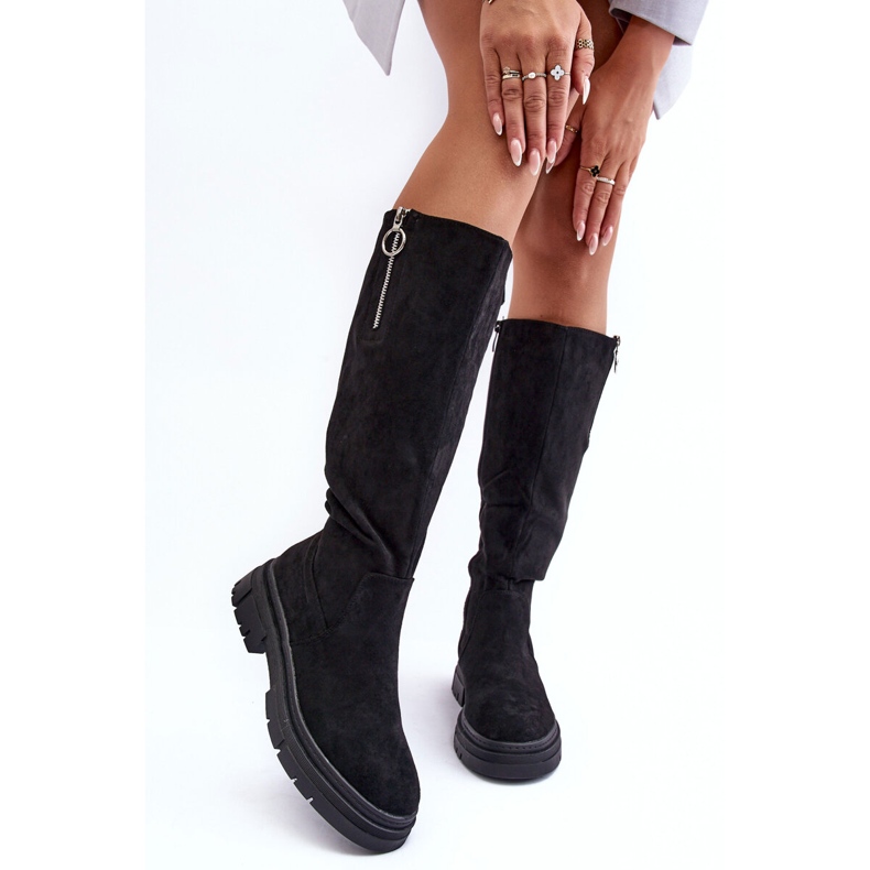 Vinceza Botas de camurça com salto baixo e plataforma, Preto Nesina 2