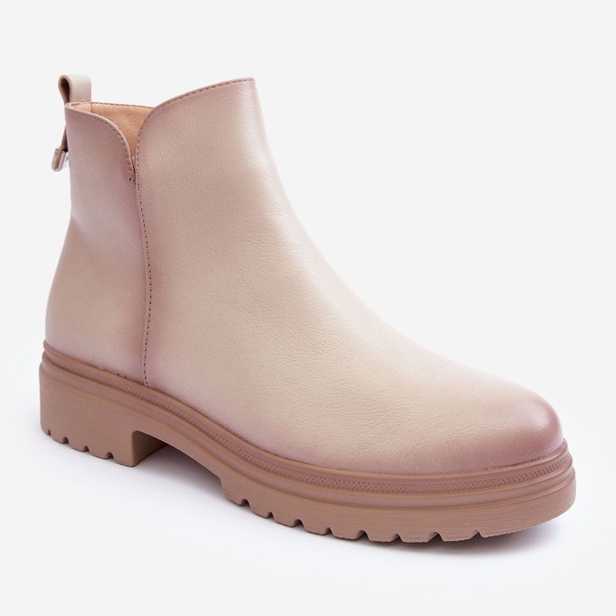 Vinceza Botins de couro Foteini bege com cano baixo 1