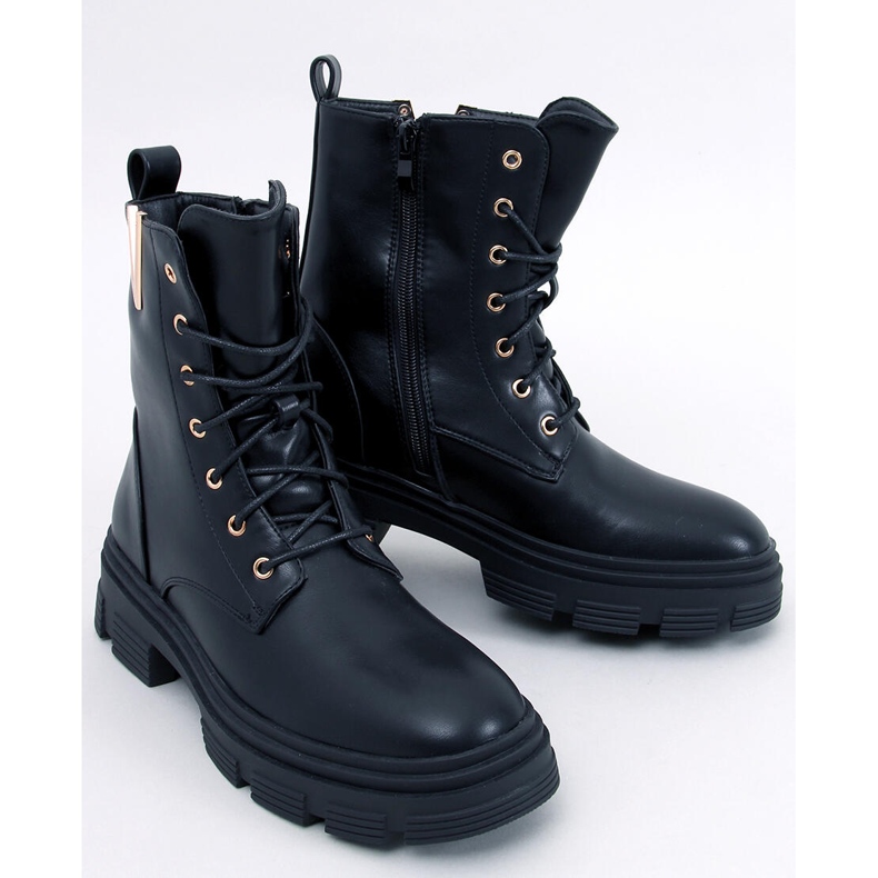 Clend Botas militares pretas com cadarço preto 1