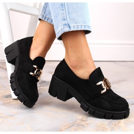 Mocassins femininos de camurça com salto alto, pretos Vinceza 2