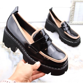 S.Barski Mocassins de couro envernizado com salto alto e plataforma, pretos D&amp;A MR870-32 1