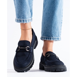 Mocassins femininos de camurça azul marinho Shelovet 1