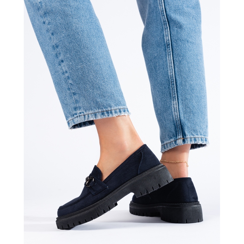 Mocassins femininos de camurça azul marinho Shelovet 2