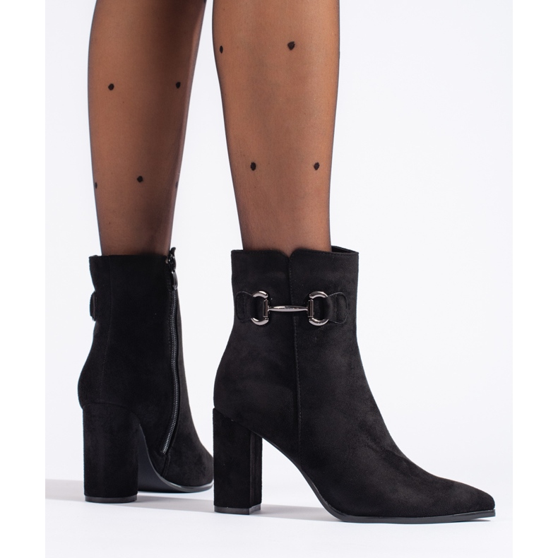 Botins pretos de salto alto em camurça Shelovet. 1