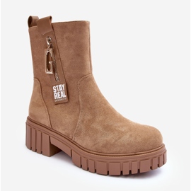 Botas rasas femininas de camurça maciça bege Lunai 2