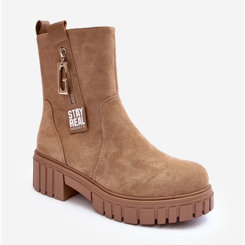 Botas rasas femininas de camurça maciça bege Lunai 2