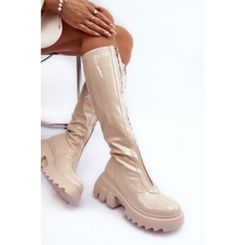 PS1 Botas de couro envernizado em plataforma enorme com zíper, Beige Ringo bege 1