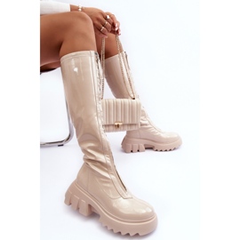PS1 Botas de couro envernizado em plataforma enorme com zíper, Beige Ringo bege 2