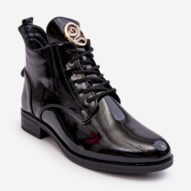 PH2 Sapatos femininos de couro envernizado com decoração, Preto Attiame 1