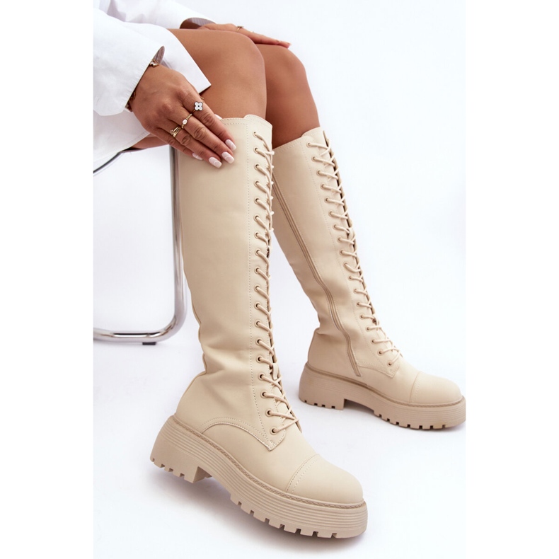 PS1 Bergdis bege com cordões e isolamento acima do joelho Botas acima do joelho 1 PS1 Bergdis bege com cordões e isolamento acima do joelho Botas acima do joelho 1