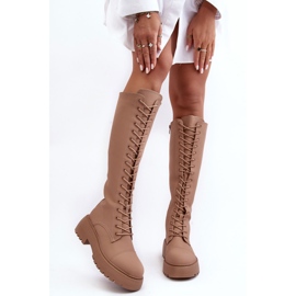 PS1 Botas quentes acima do joelho com cadarço, bege escuro, Bergdis 2