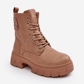 PS1 Botins femininos com cadarço e salto plano, bege Brenhile 2