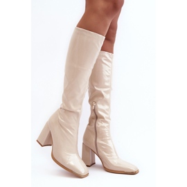 PS1 Botas de salto alto envernizadas acima do joelho, bege Mlokva 1