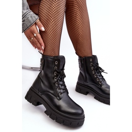 PS1 Botins femininos com cadarço e salto plano, preto Brenhile 2