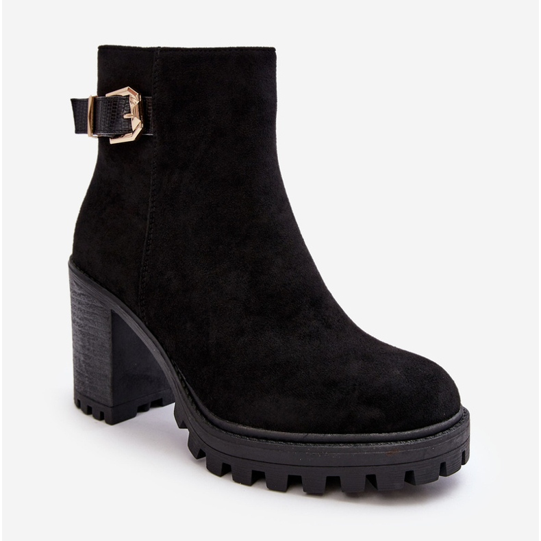 PS1 Botins femininos em camurça com decoração Menoria preta preto 1