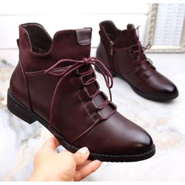 M. DASZYŃSKI Botas femininas de salto baixo, isoladas, bordô M.Daszyński MR2251-6 vermelho 1