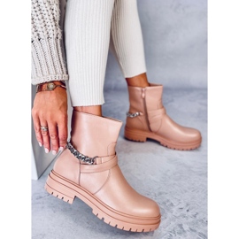 Botins Cindy Nude com corrente bege 1 Botins Cindy Nude com corrente bege 1
