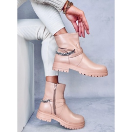 Botins Cindy Nude com corrente bege 2 Botins Cindy Nude com corrente bege 2