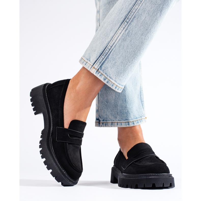 Mocassins de mulher em camurça pretos Shelovet 1