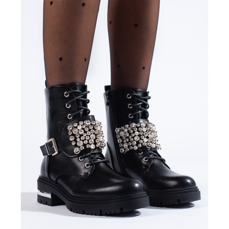 Botas femininas pretas com pérolas Shelovet preto 1