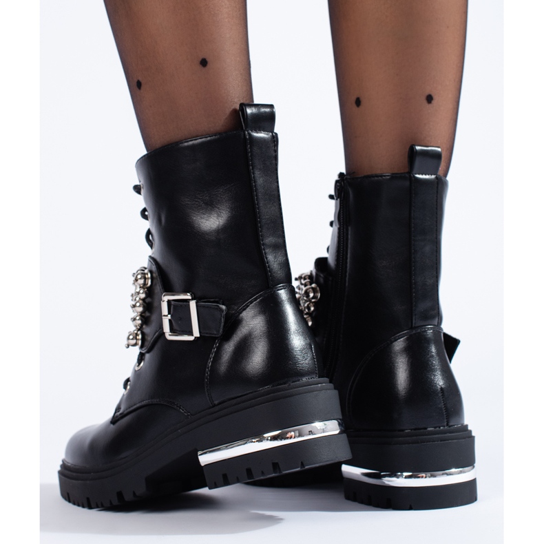 Botas femininas pretas com pérolas Shelovet preto 2