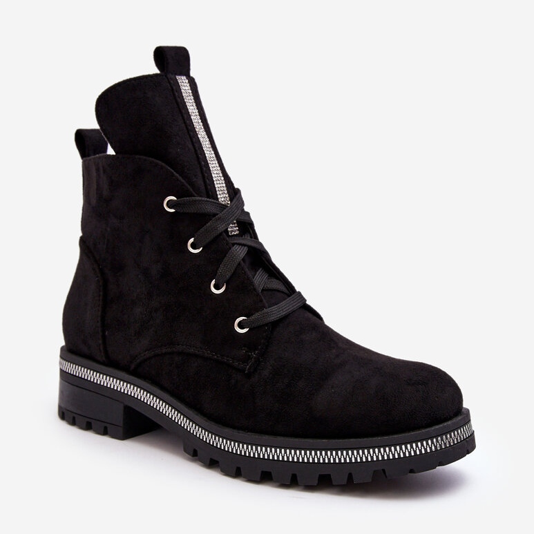 PS1 Botins femininos em camurça com decoração Plesca preta preto 2 PS1 Botins femininos em camurça com decoração Plesca preta preto 2