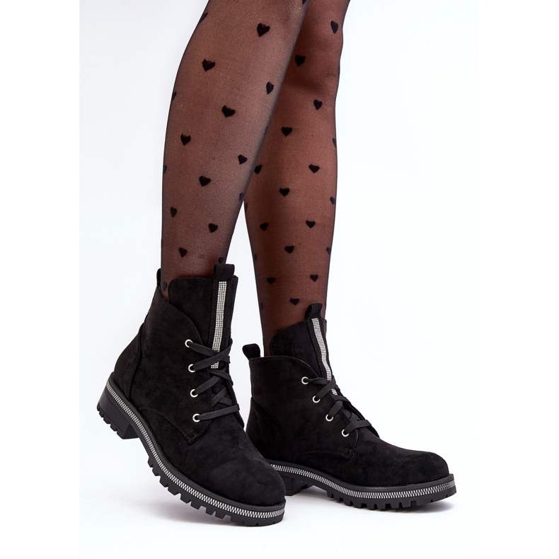 PS1 Botins femininos em camurça com decoração Plesca preta preto 1