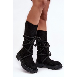 PS1 Botas femininas de camurça com atacadores pretas Tanive preto 1
