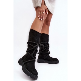 PS1 Botas femininas de camurça com atacadores pretas Tanive preto 2