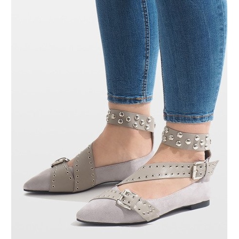 Sapatos deslizantes cinza com tachas B12-8 rosa 1