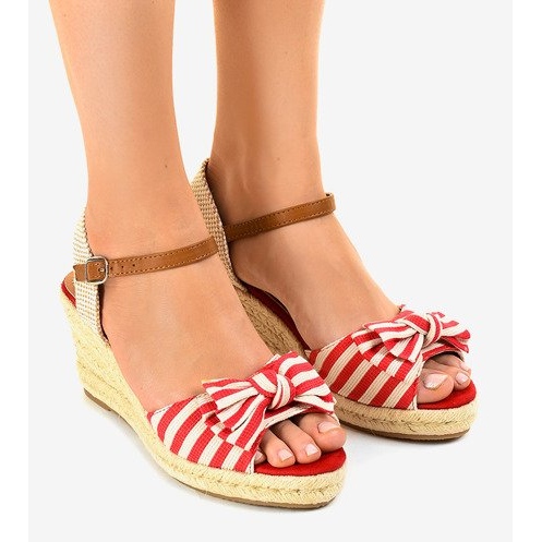 Sandálias de cunha vermelha com laço W032 vermelho 1