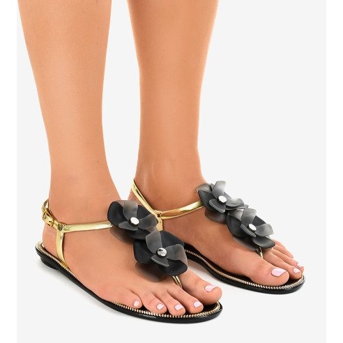 Chinelos de flor pretos KG19P 1