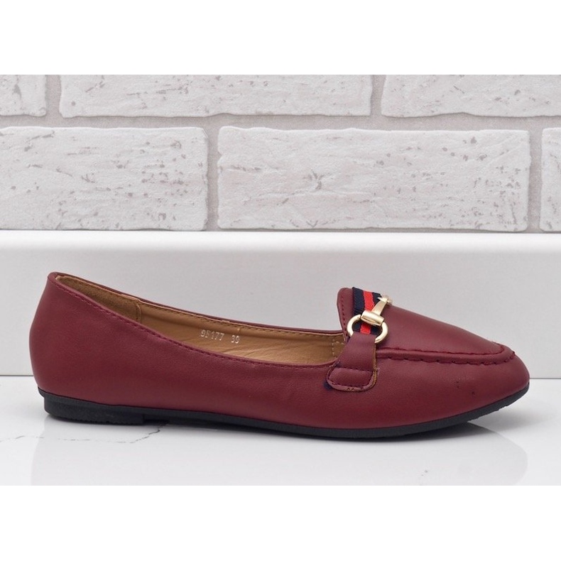 Mocassins de bailarina de couro ecológico da Borgonha 9F177 vermelho 1