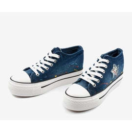 Tênis azul marinho com cunhas rendadas Mirarenna 1 Tênis azul marinho com cunhas rendadas Mirarenna 1