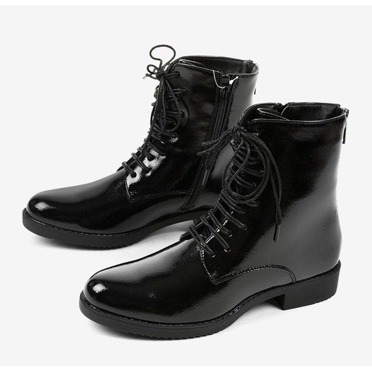 Botas de trabalho femininas de couro envernizado A8316 / B preto 1