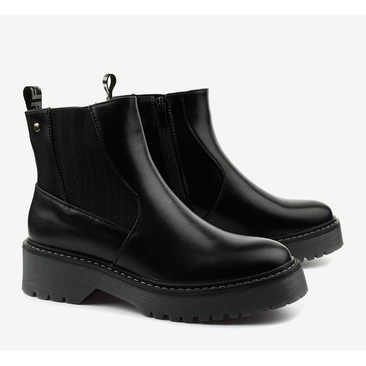 Botas pretas sem salto em couro ecológico Cavern preto 1