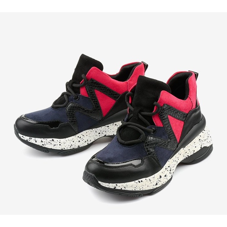 Tênis esportivos pretos feitos de camurça de couro ecológico Clavelina vermelho azul marinho 1