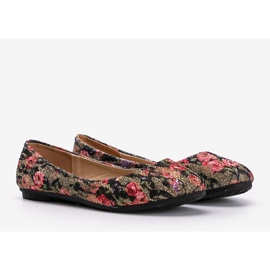 Bailarinas pretas brilhantes com flores Luz preto 2