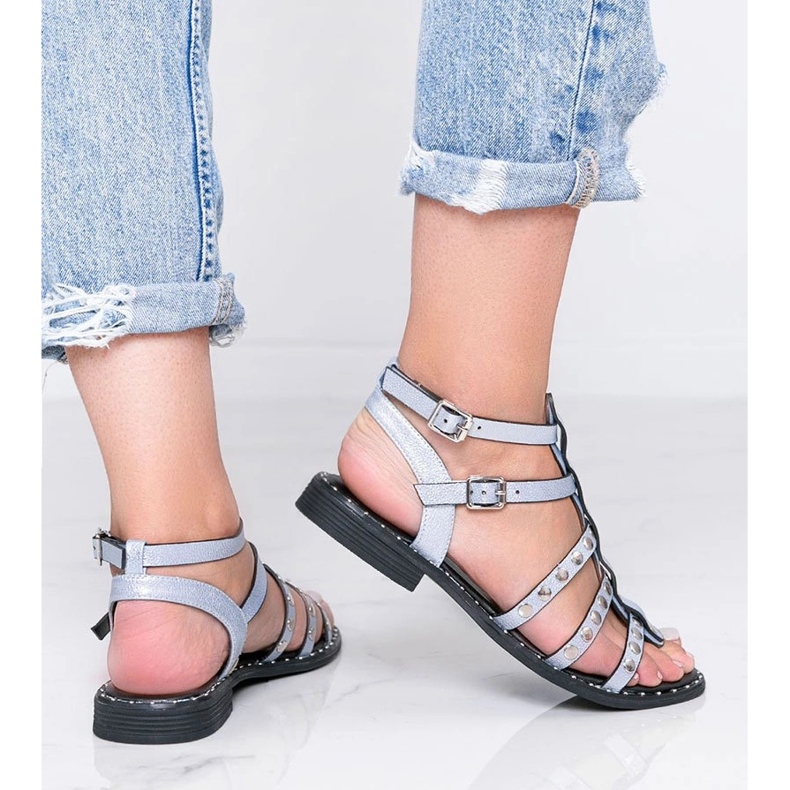 Sandálias gladiador azul metálico Xana 2