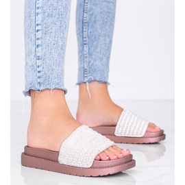 Chinelos Trisha ouro rosa ricamente decorados 1