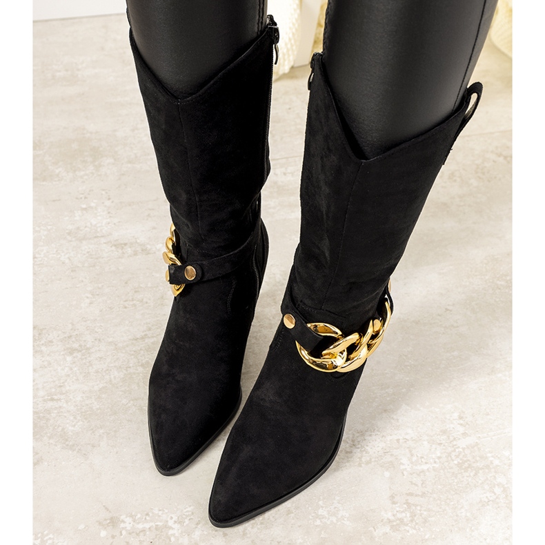 Botas de cowboy pretas no poste Effie preto 1