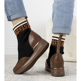 Tênis Wanda de cunha marrom preto 1