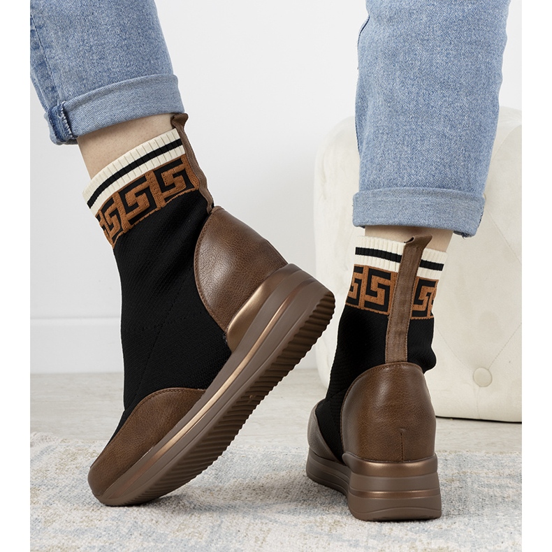 Tênis Wanda de cunha marrom preto 1