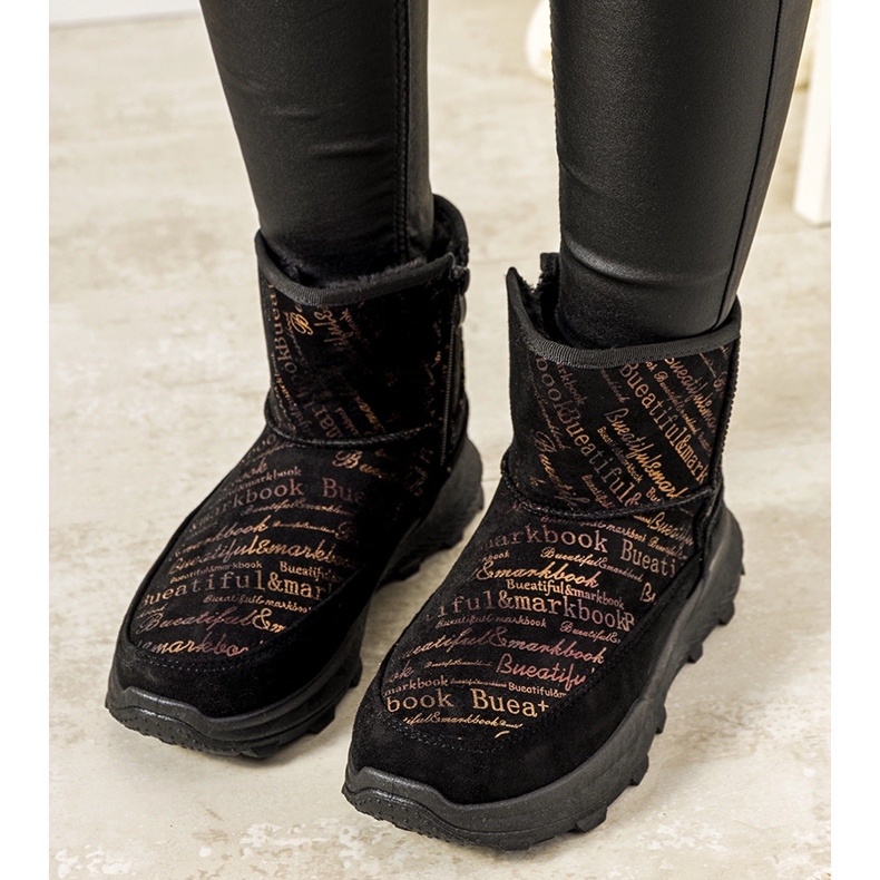 Botas femininas pretas e douradas Crescent para neve preto 1