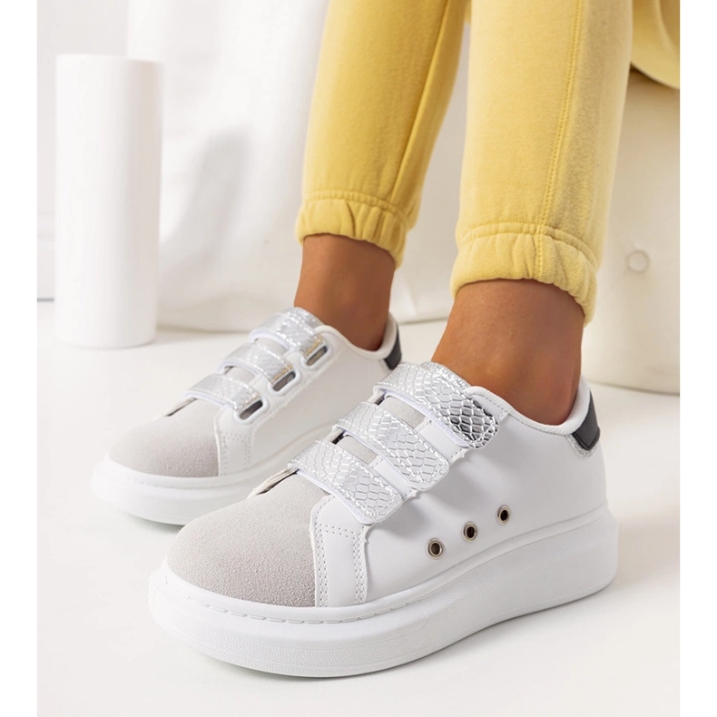 Sapatilhas femininas brancas e prateadas Herrick branco 1