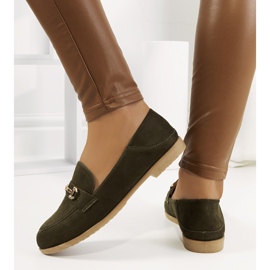 Mocassim verde Aniria com salto baixo cáqui 1