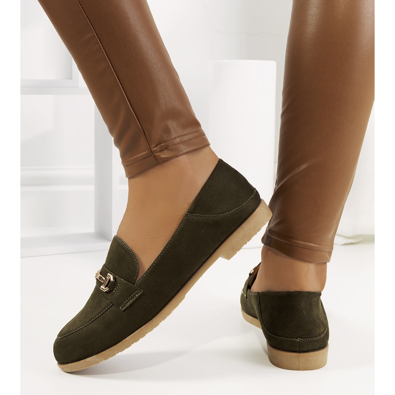 Mocassim verde Aniria com salto baixo cáqui 1 Mocassim verde Aniria com salto baixo cáqui 1